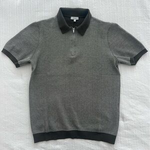 Reiss Mens Shirt Sleeve Zip Polo - Olive Green/White